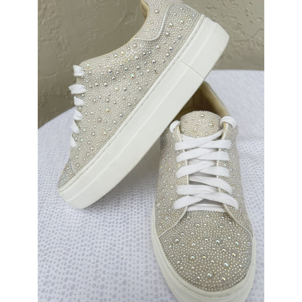 Betsey Johnson SB-SIDNY Pearl Rhinestone Platform Sneakers Ivory Cream 6.5M